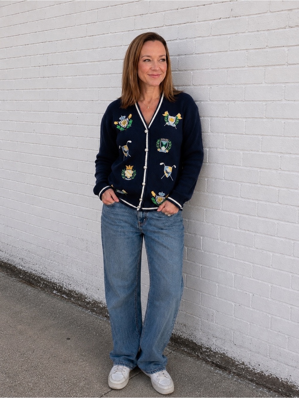 Karen Scott Green and Navy Preppy Golf Theme Sweater Medium